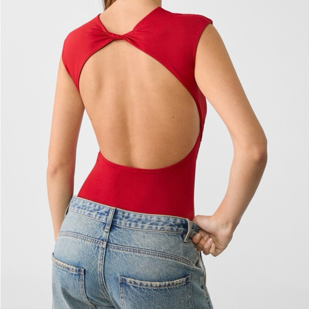 Stradivarius Champagne Open Back Bodysuit